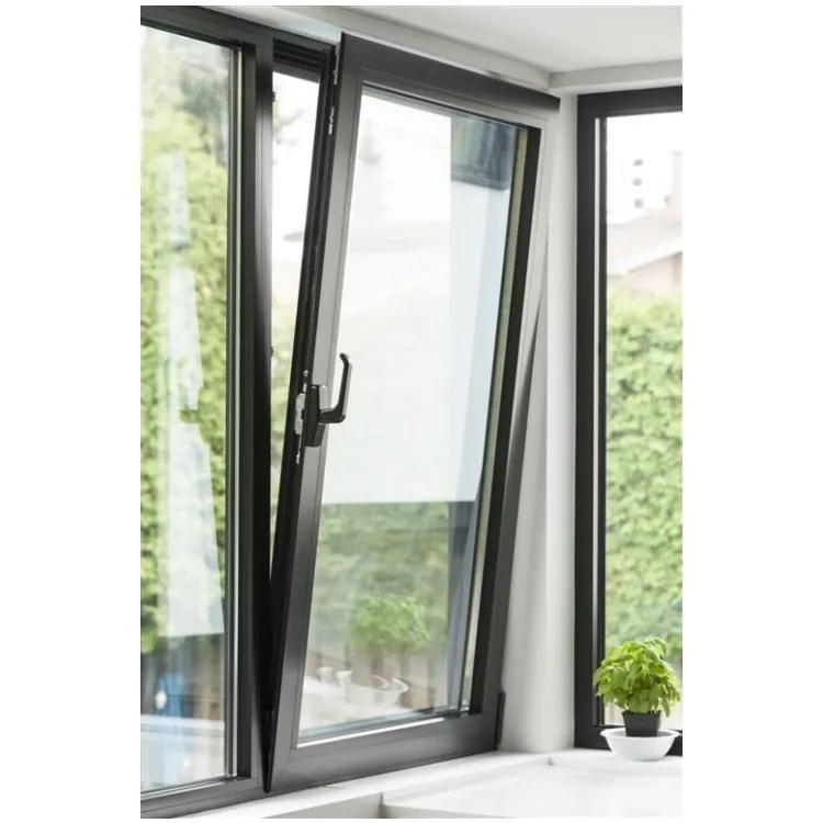 広東省アルミニウムドアと窓ブラックフレームアルミニウム窓とドア傾斜デザインアルミニウムドア窓メーカー