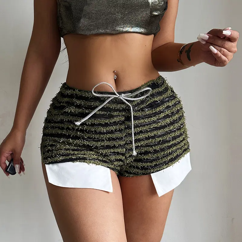 Taille haute tricoté rayé décontracté Shorts Slim Sexy Shorts pour femmes vêtements d'été en gros