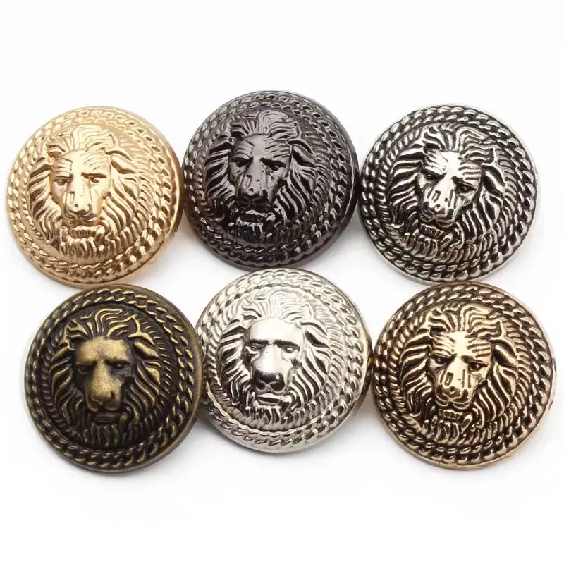 Botões de cabeça de leão bronze de haste metálica dourada, para blazers e roupas