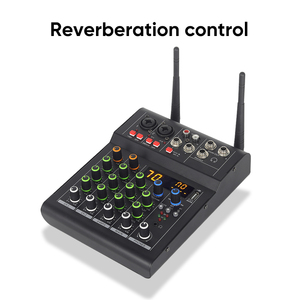 Mini profesyonel 4 kanal usb ses konsolu kayıt canlı akışı yayın şarkı için 2 kablosuz mikrofon ile karaoke mikser - Product Image 4