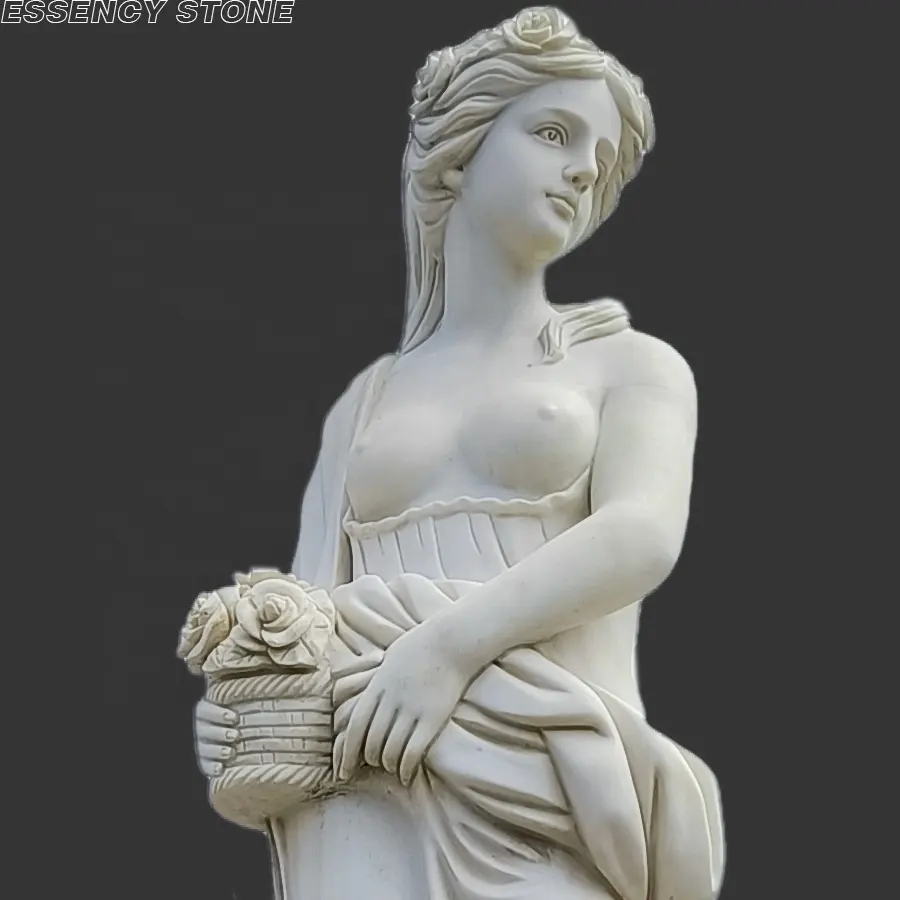 Escultura de chica desnuda de belleza joven, jardín de estatua de mujer de busto femenino, mujer desnuda de estatua de mármol, talla sexy de chicas de piedra blanca de jade