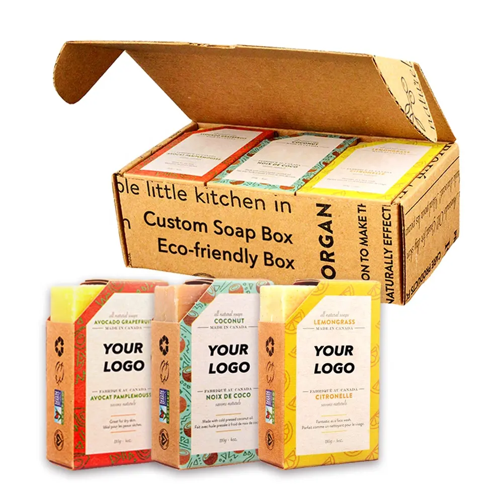 Eco-friendly Biodegradabile Colorful Unico Logo Personalizzato Kraft Scatola di Imballaggio di Sapone Con Sapone Mailing Scatola di