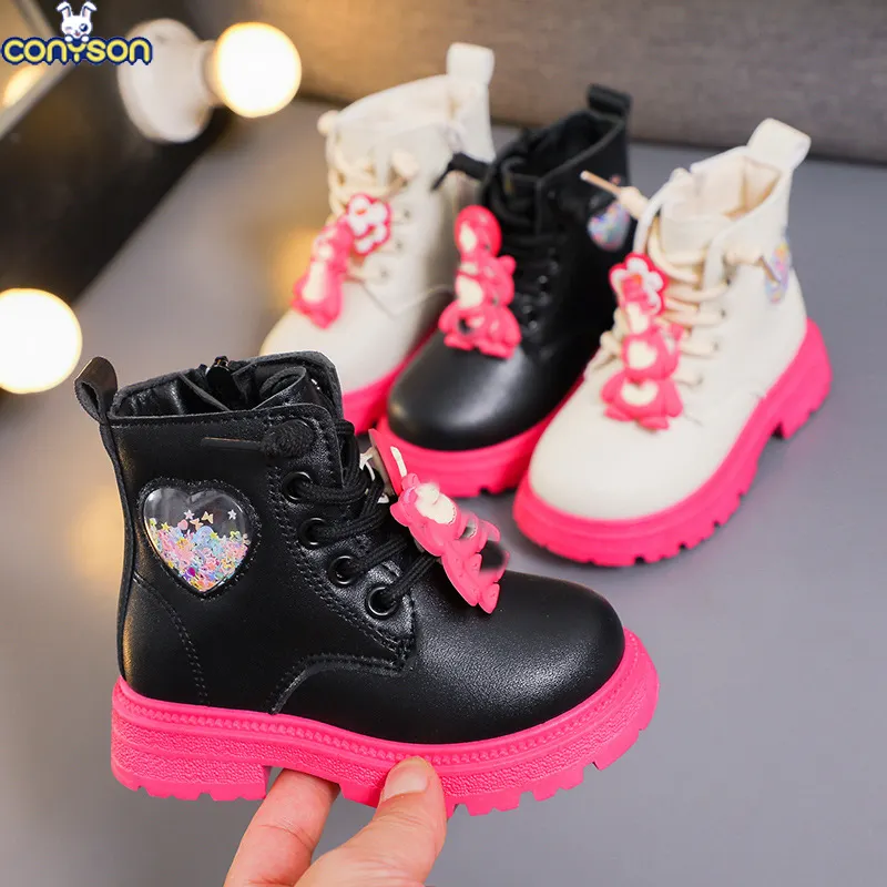 Conyson nova chegada rts inverno crianças designer de desenhos animados criança Antiderrapante menina Ao Ar Livre neve andando quente Martin boot Shoes Para Meninas