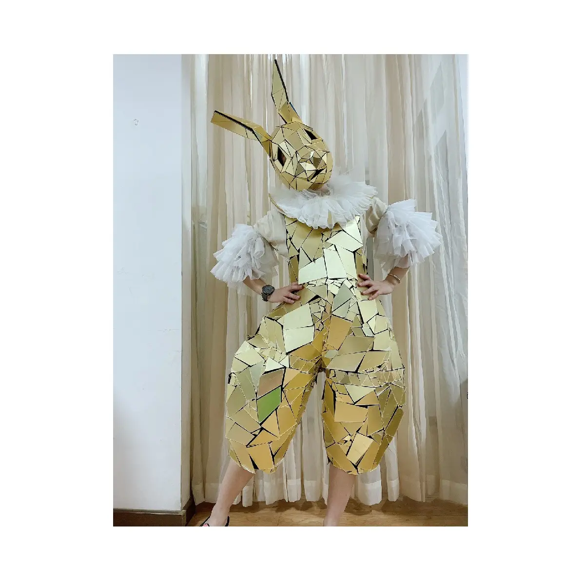 Luxus Event Party Gold Kaninchen Spiegel Brille Kostüm Bühnenshow Männer Frauen Halloween Party Cosplay Kostüme für Karneval Parade