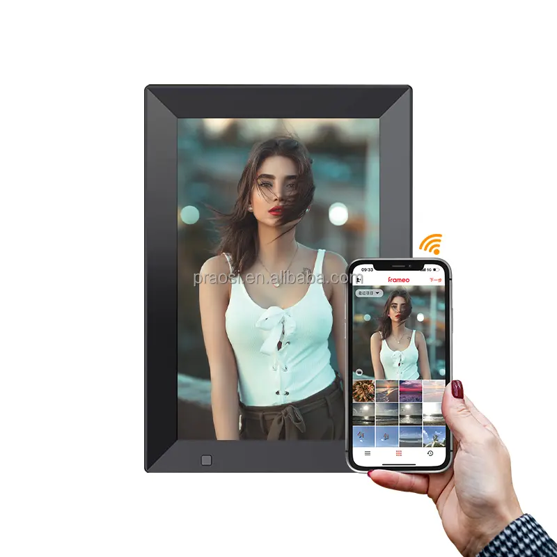 Cadre photo numérique Wi-Fi de 10.1 pouces Cadre photo numérique en nuage Écran tactile IPS 1280x800 Ajouter des photos/vidéos depuis iOS et Android