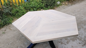 轻型拉丝重白漆橡木六角茶几金属蜘蛛桌腿六角橡木餐桌 - Product Image 2