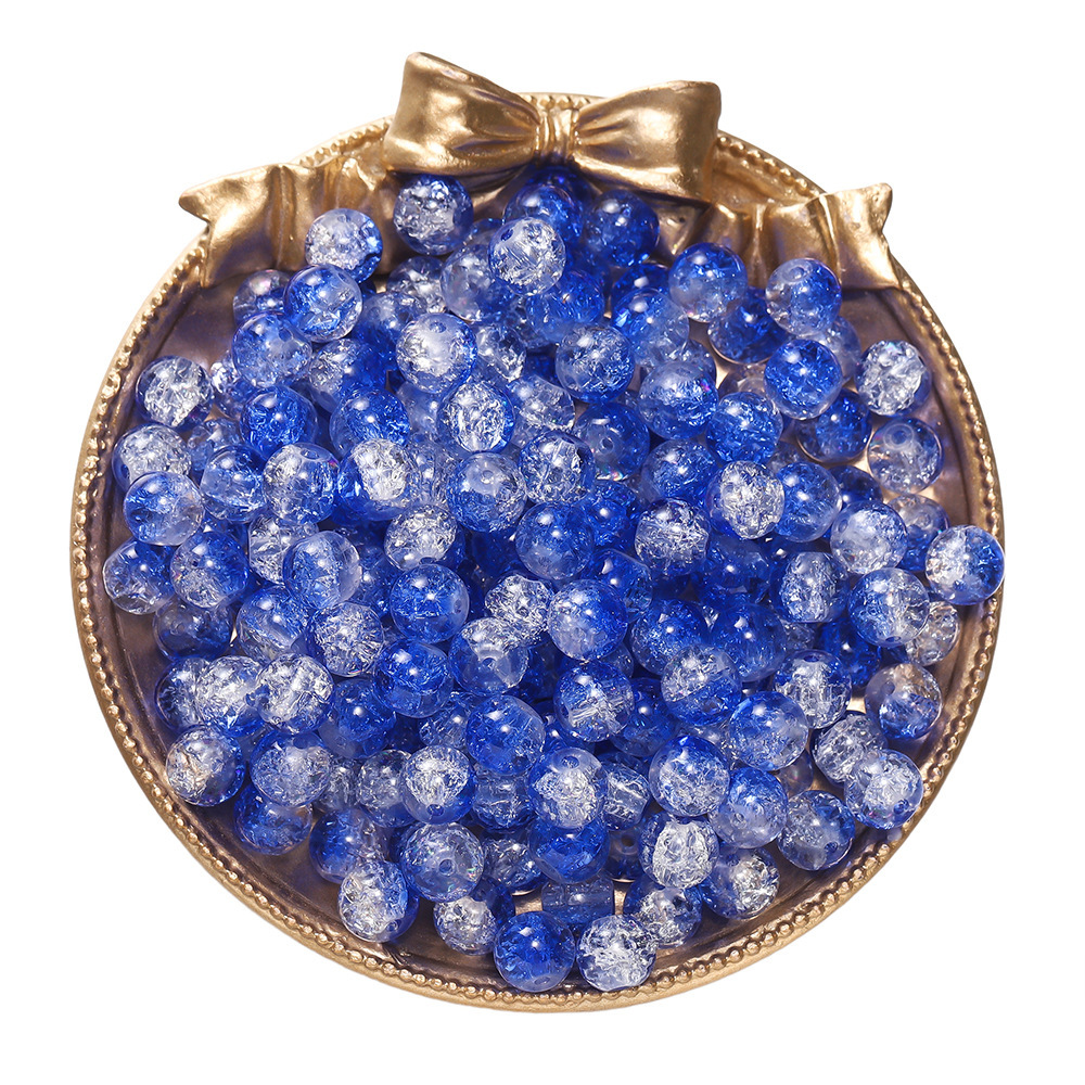 Perles de verre craquelé bicolores - bleu profond et blanc