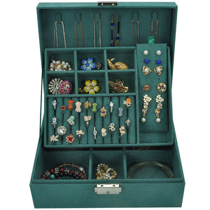 2-lagige große abschließbare Samt Schmucks cha tulle Organizer PU Leder und PC Material Vitrine für Ohrringe Ringe Halsketten