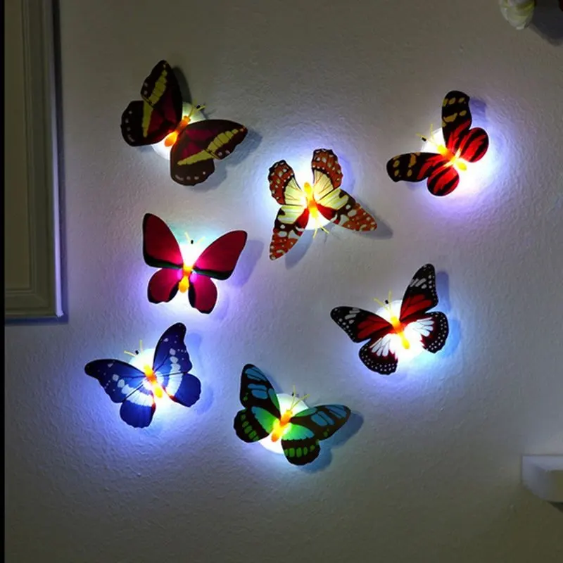 Lampada pastabile luminosa decorazione decorativa per la casa all'ingrosso bella decalcomania adesivo da parete illuminazione Led 3d farfalla Led