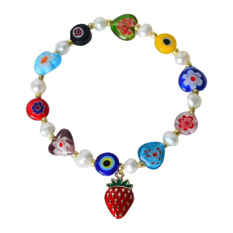 JUICE Murano Lampwork Obst Handwerk Glasperlen Armband Ananas Erdbeer Perlen Armband