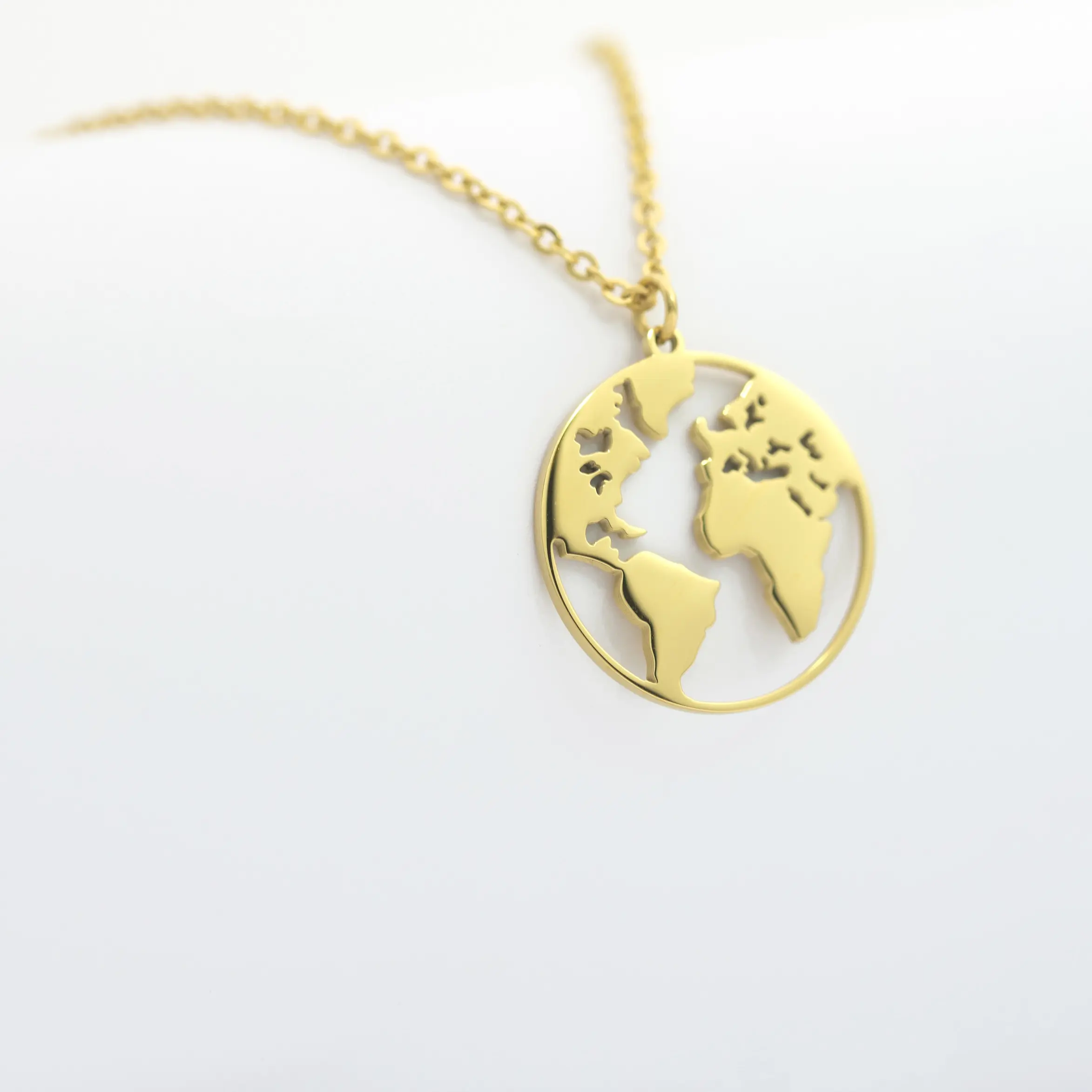 Collar con mapa del mundo para Mujer, joyería Fina De acero inoxidable, joyería De oro De 14k