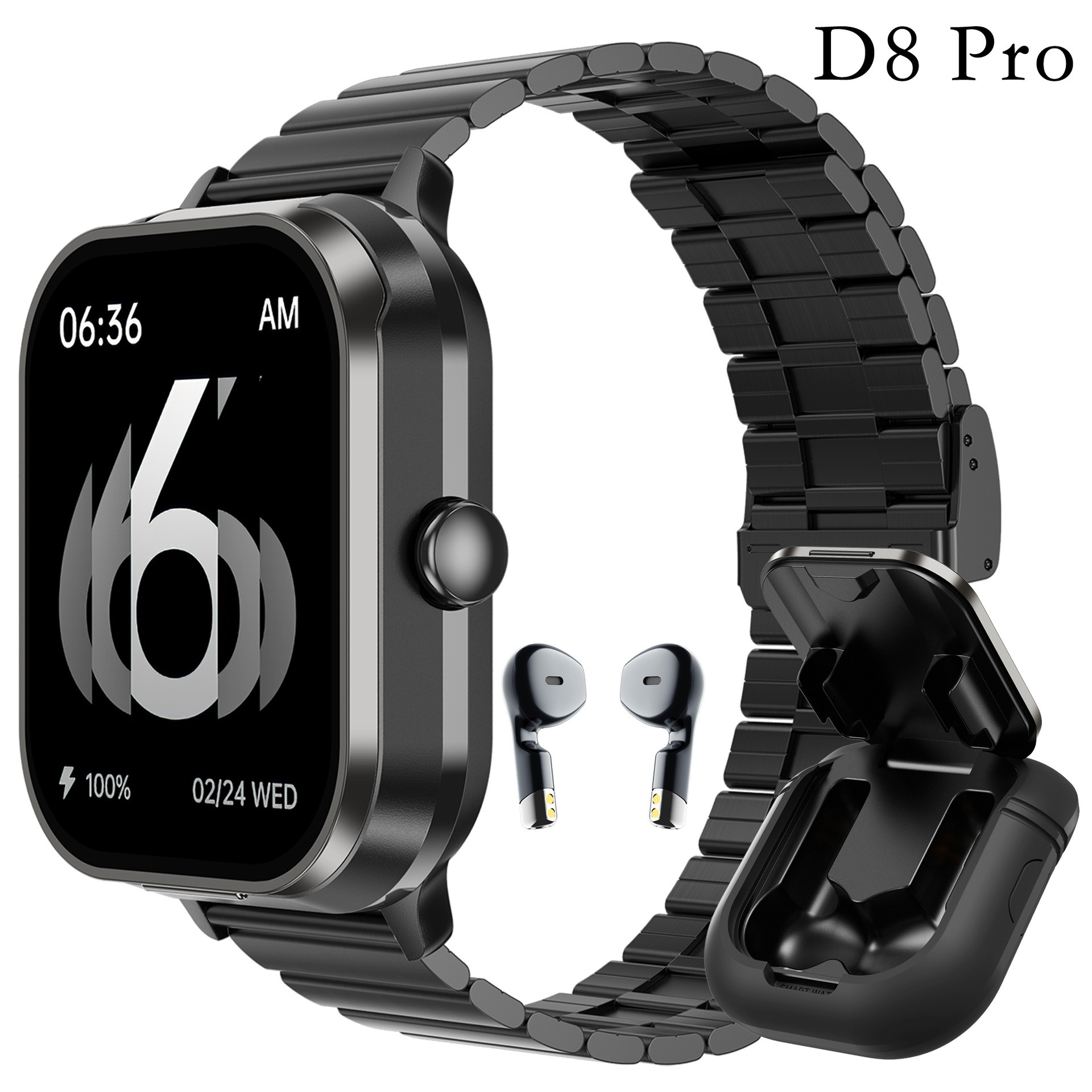 D8 Pro Version Internationale - Noir (Silicone + Bande d'Acier)