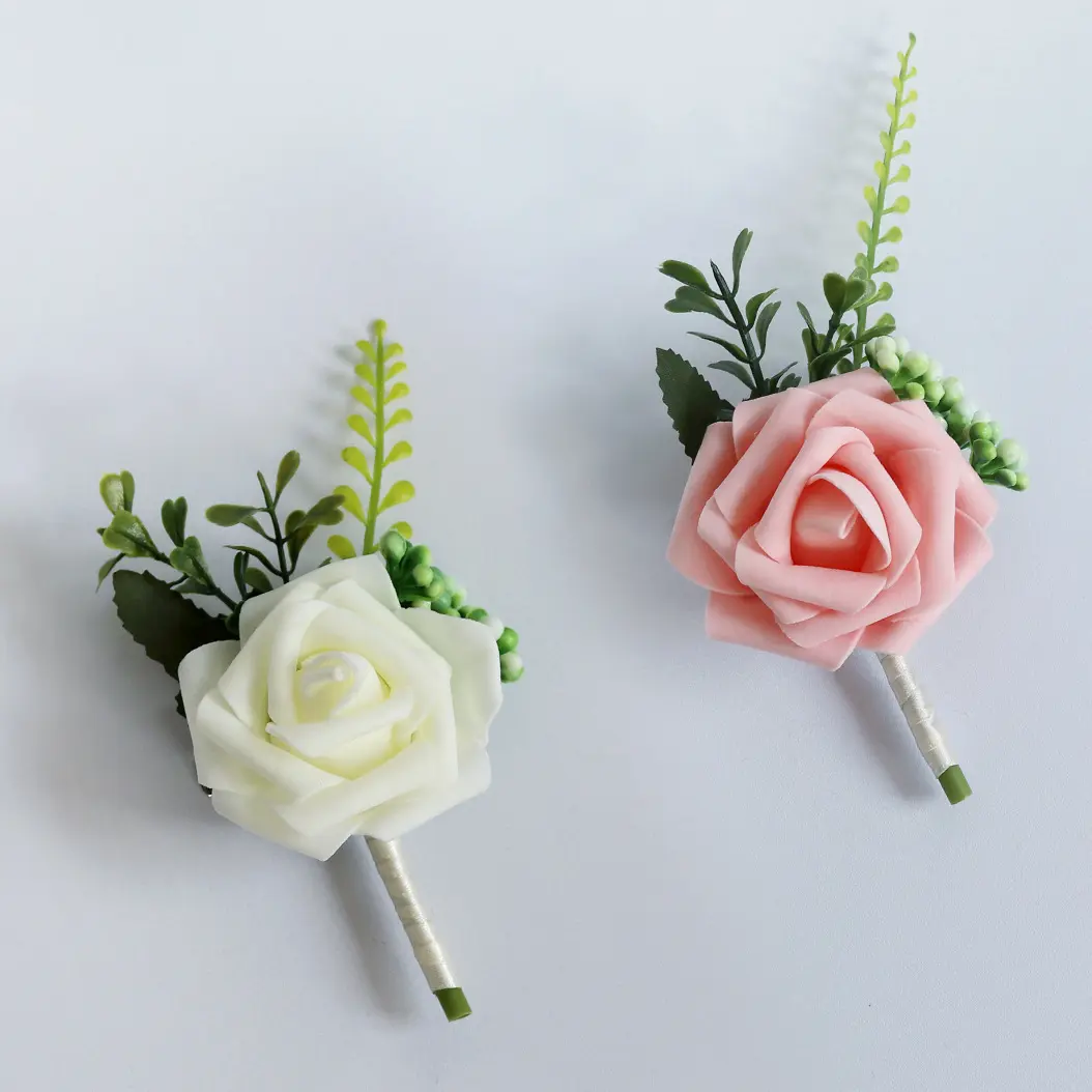 Artificial PE Rose Corsage Boutonniere Homens Flor Noiva e Madrinha Broche Para Decoração Do Casamento Corsage