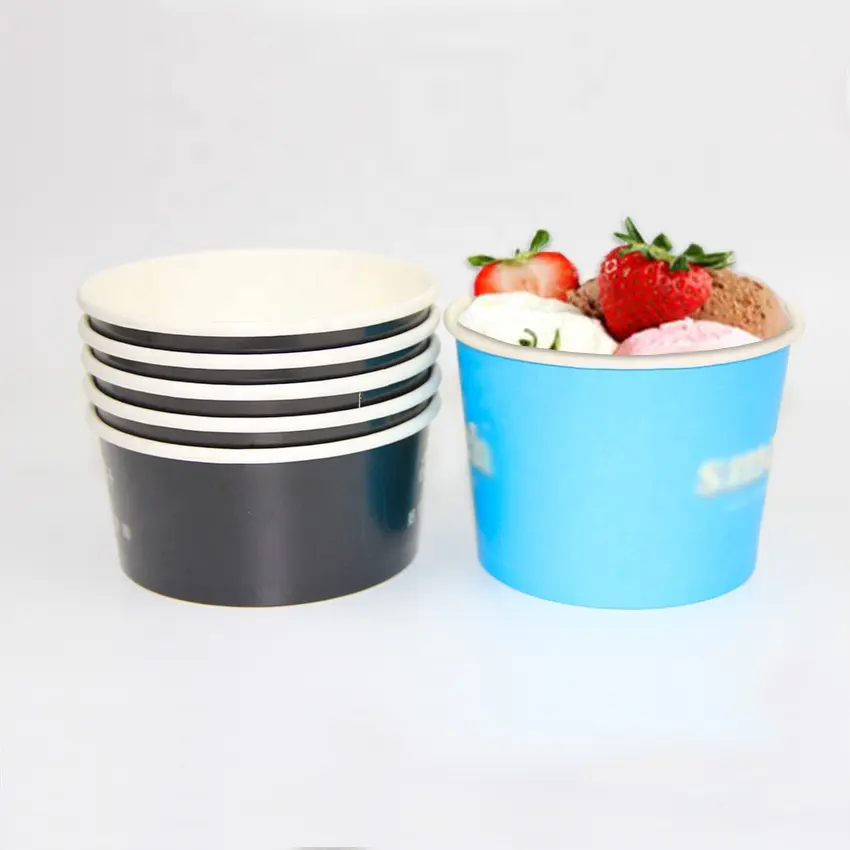 Taza de papel desechable de grado alimenticio, cuenco de papel Biodegradable para yogur, tazas de cono de helado, ecológica, impresión personalizada