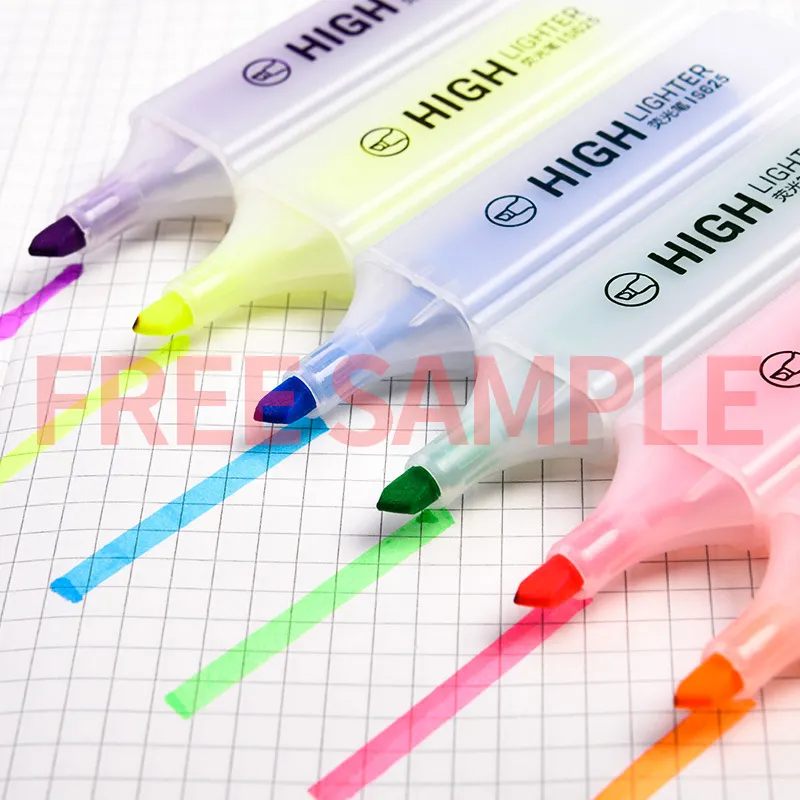 Custom free sample mini en gros aesthetic erasable pink cute glitter pastel color highlighter stick marker pen set stationery