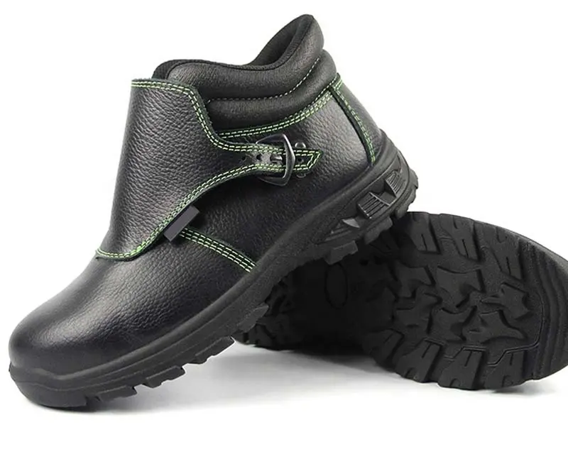 Chaussures de soudage de sécurité en cuir véritable noir résistant au feu pour soudeur bottes de sécurité avec injection PU Double densité