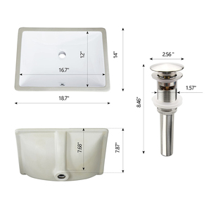 定制现代风格小矩形陶瓷下安装浴室水槽洗手盆带排水器 - Product Image 2
