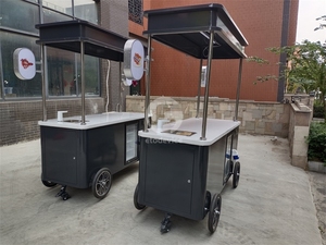 Xe đẩy kem tươi tùy chỉnh, xe bán kem lưu động, xe đẩy bán thức ăn di động có ô che - Product Image 3