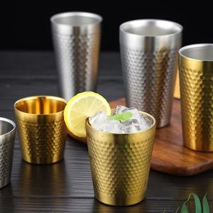 304 paslanmaz çelik dövülmüş doku çift duvar bira bardak süt kupalar için soğuk su İçecekler kupası mutfak Drinkware kahve kupa