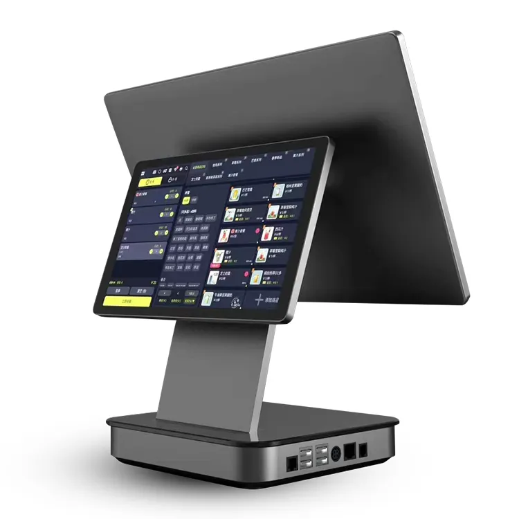 Система pos для ресторанов 15,6 дюймов сенсорный двойной экран все в одном android 11 кассовый аппарат для выставления счетов pos терминал для розничной продажи