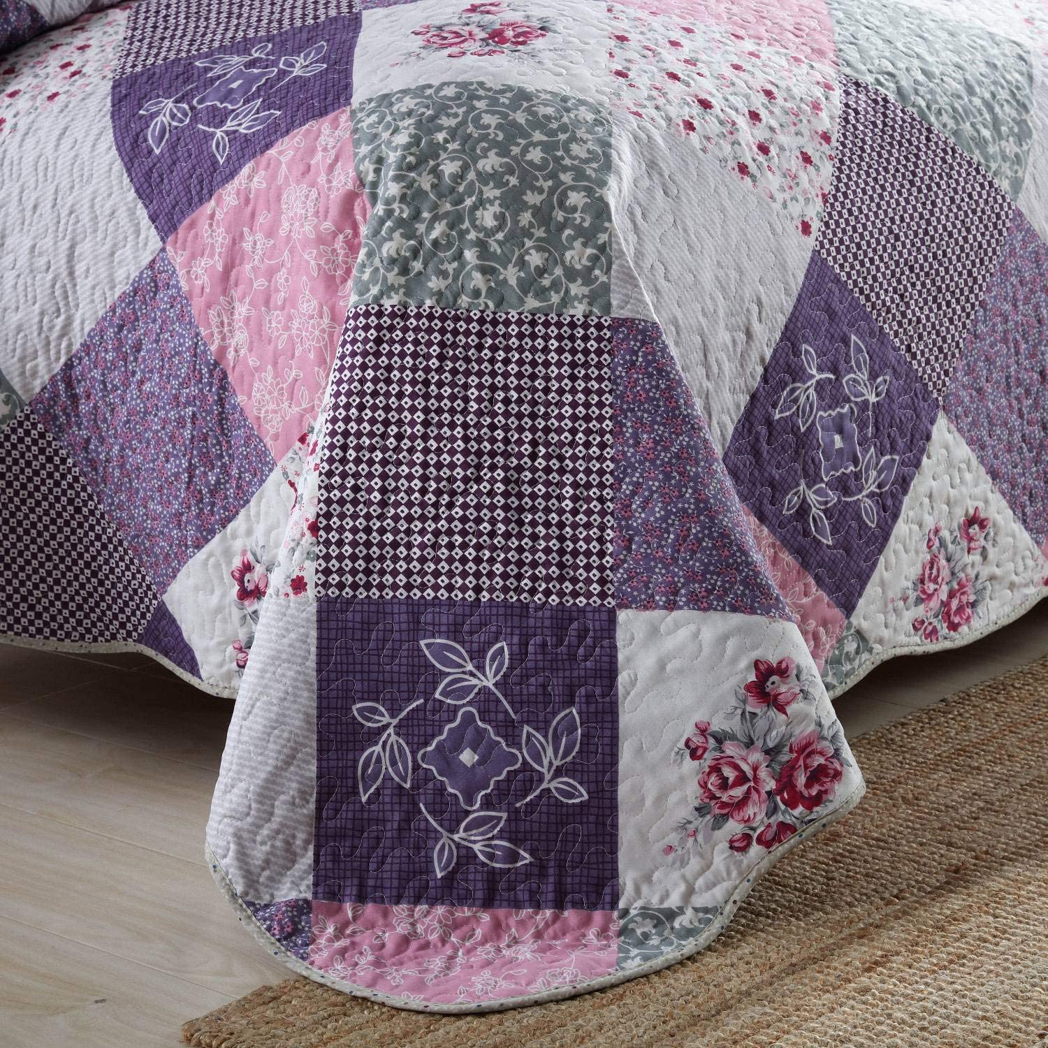 High Quality New Fashion King Size Home Textile Superfine Fiber Checkered Floral Quilt Bedding Set