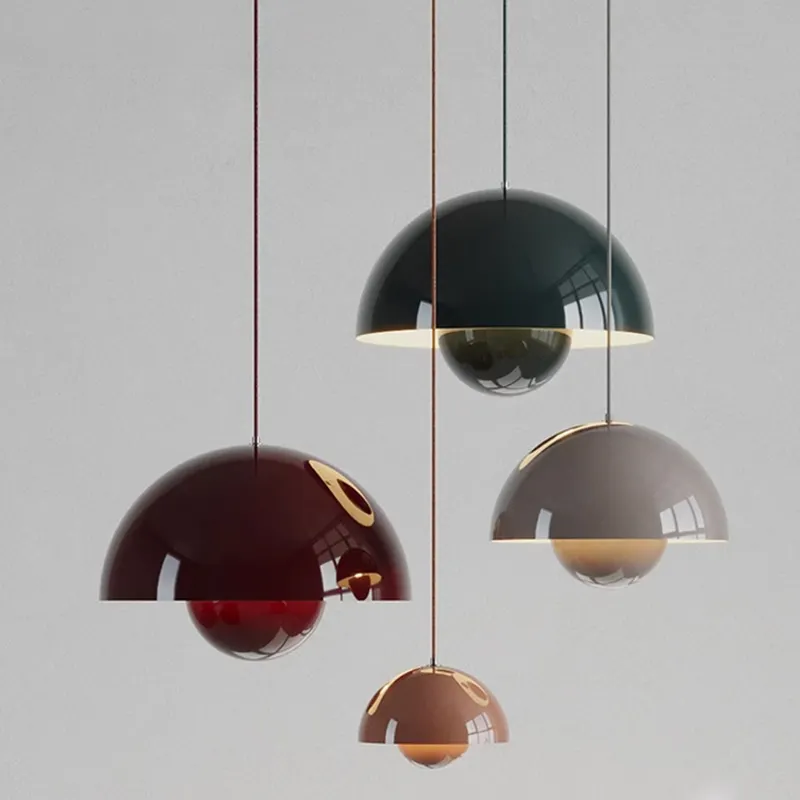 Vente en gros de lampes suspendues modernes à LED de design danois pour chambre à coucher, chevet, salle à manger, salon, suspension nordique colorée