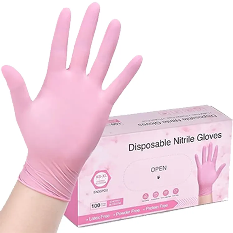 GMC grosir 9 inci sarung tangan pelindung Salon kecantikan kelas makanan 5 Mil sarung tangan Pink nitril sekali pakai untuk hewan peliharaan