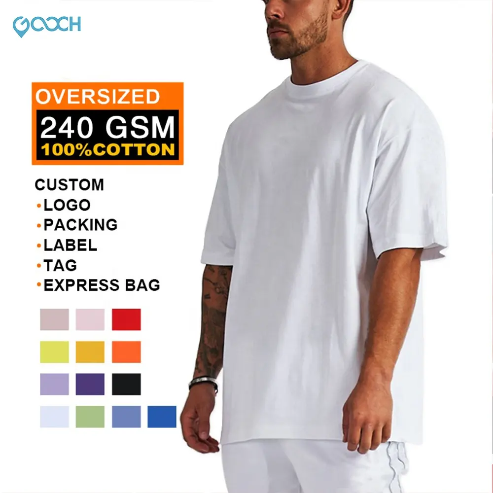 Camisetas personalizadas de gran calidad para hombre, ropa juvenil de talla grande, 240 GSM, 100% algodón, lisa, de verano, venta al por mayor