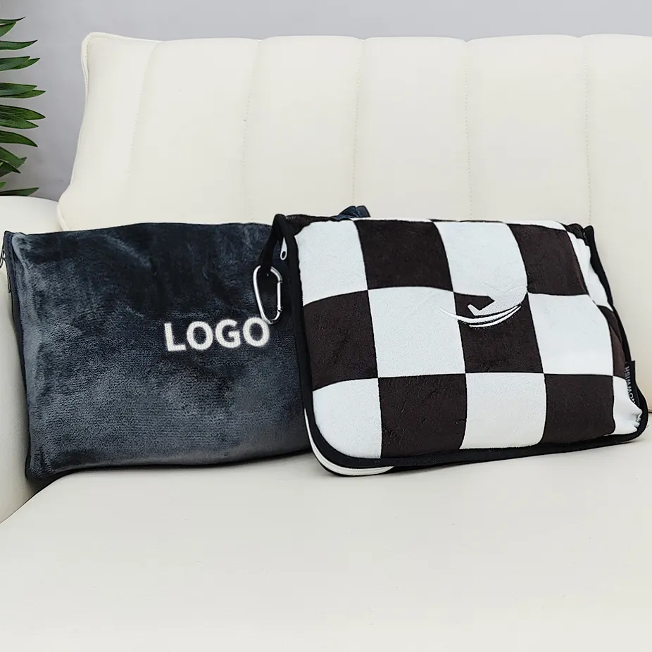 Wholesale Travel Portable Airline Airplane Custom Logo Name Flannel Coral Polar Fleece Throw Printed Solid Acrylic Woven Blanket