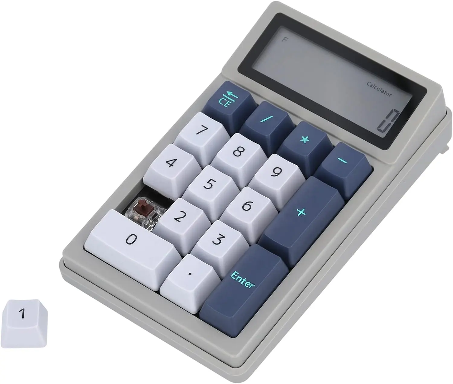 DENTEN Keyboard Mekanikal kalkulator 2 in 1, papan ketik kantor Keypad cerdas angka Mini portabel dengan tampilan Digital 12 digit