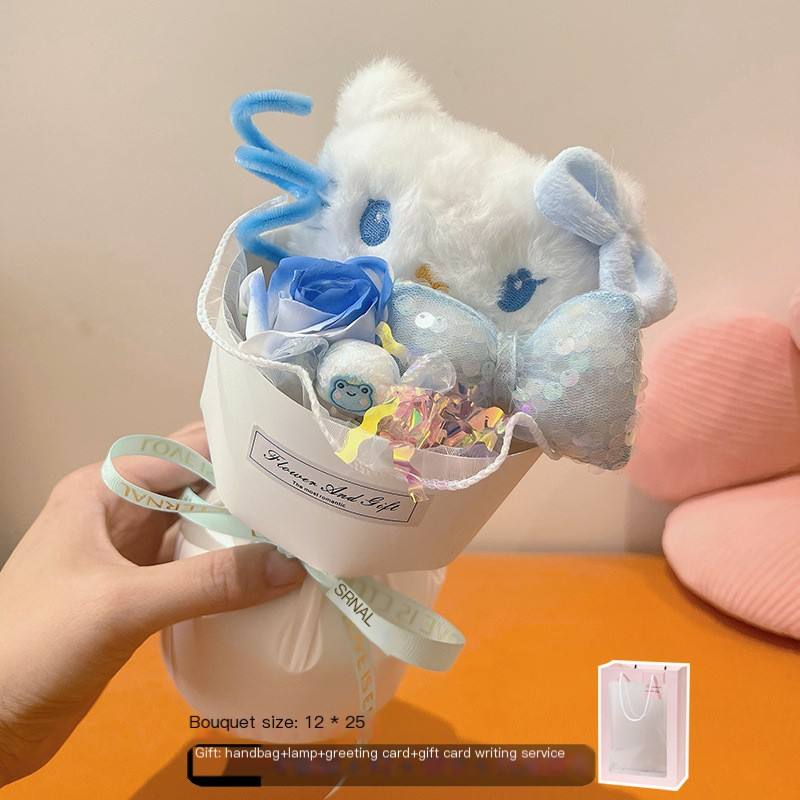 ถุงของขวัญลายแมวเหมียวสีฟ้า พร้อมโคมไฟและการ์ดอวยพร - ขนาด 25x12 ซม.