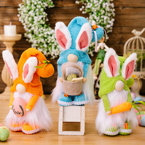 New Easter 11.2inch Rabbit Dwarf Ornaments Pompom Colorful Hat <strong>Rudolf</strong> Holding Eggs Beard Doll Ornaments - Product Image 3