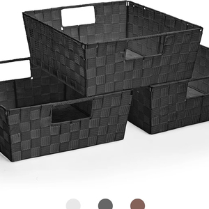 Hand gewebte <span class=keywords><strong>Mesh</strong></span>-Körbe für Leinens chrank Organizer Rechteckige Nylonriemen-Aufbewahrung körbe für Regal und Hei morgan isation