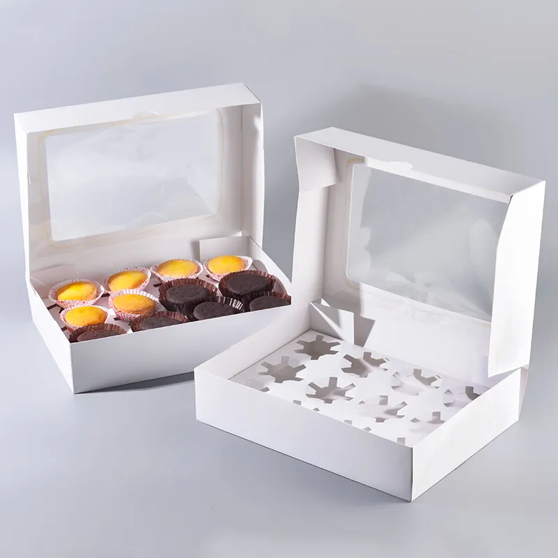 Caixa de papel feito sob encomenda, caixa de papel quadrada de bicoitos recipiente de bolo e de rosquinha com 12 grades