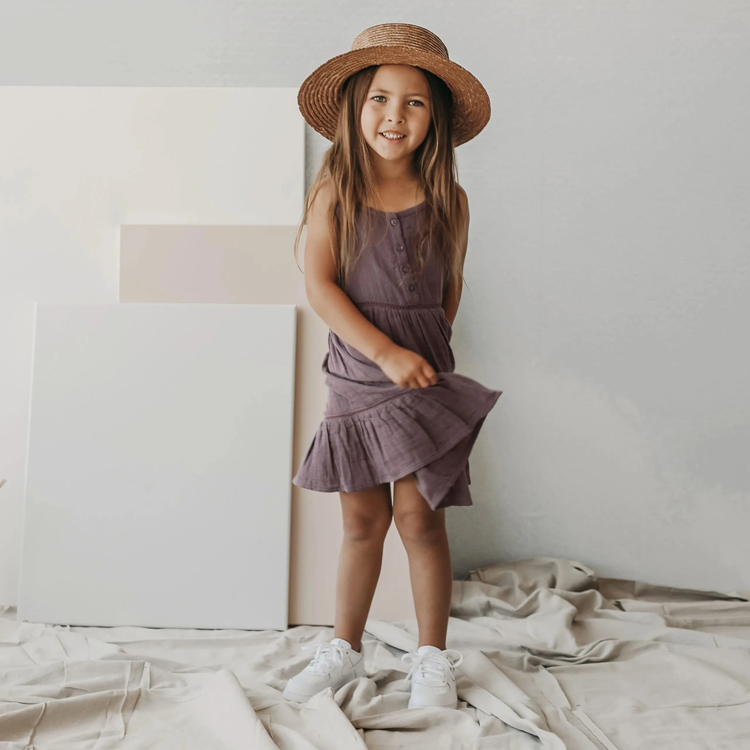 Vestido camisola de verano para niñas pequeñas, botones pequeños, algodón, muselina