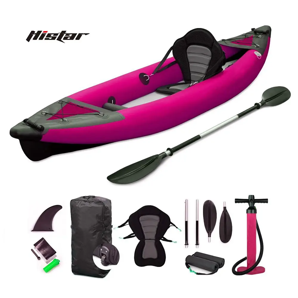 Histar 3.1M OEM Atacado Cor Rosa Tubo de PVC com Ponto de Gota Piso Remo Barco Inflável Único Seater Pesca Tandem Kayak