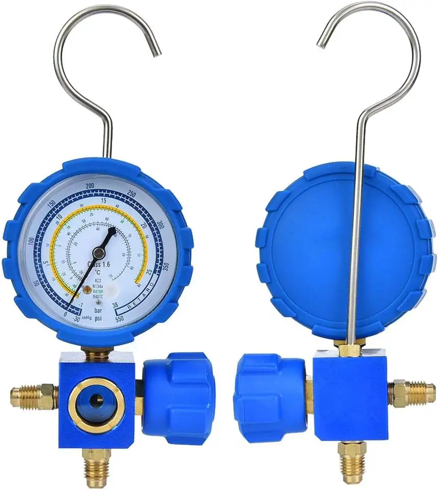 Manômetro do ar condicionado, medidor de ar condicionado G1/4 polegadas, ferramenta de refrigeração de baixa pressão com vidro de visão para R22/R410A/R134A