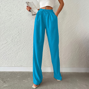 定制厂家供应女式棉麻踝裤透气舒适夏季素色卡普里裤 - Product Image 4