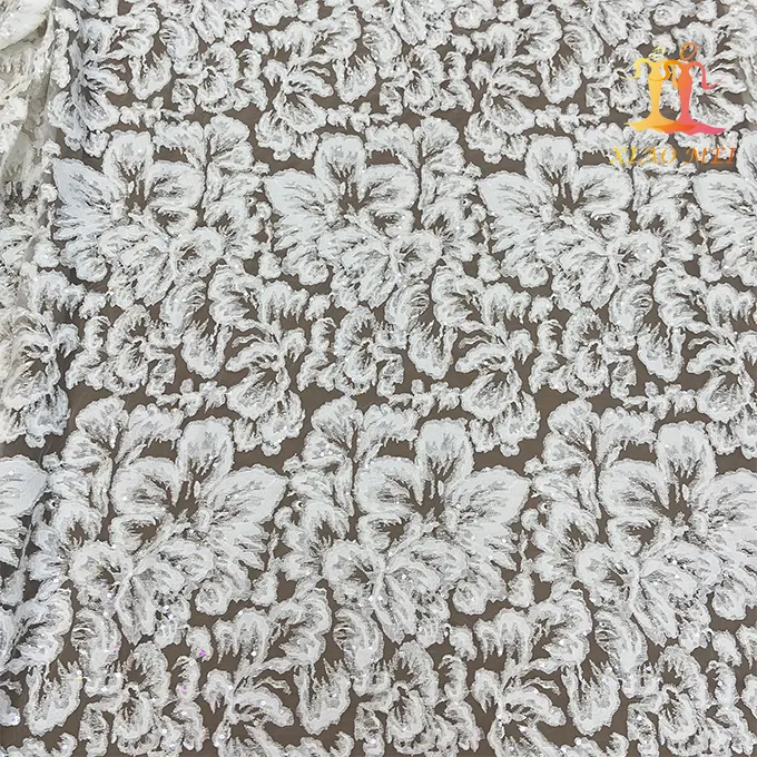 Nuovo stile fiore paillettes ricamo nuziale couture tessuto di pizzo con perline XM-BF0636