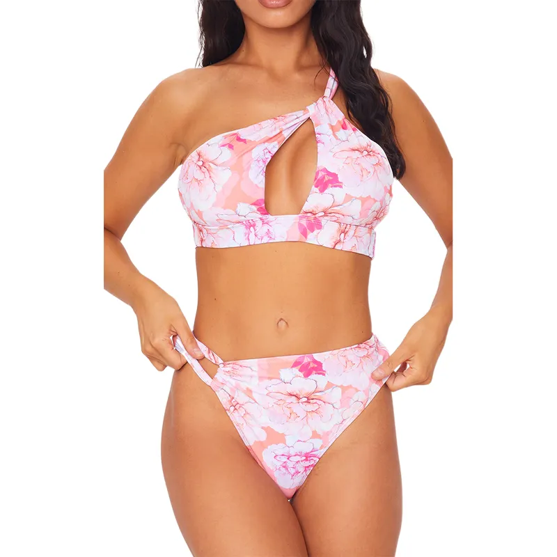 Bikini con empalme de dos colores para mujer, traje de baño de ganchillo para chica, ropa de baño Sexy para mujer, Bikini estampado