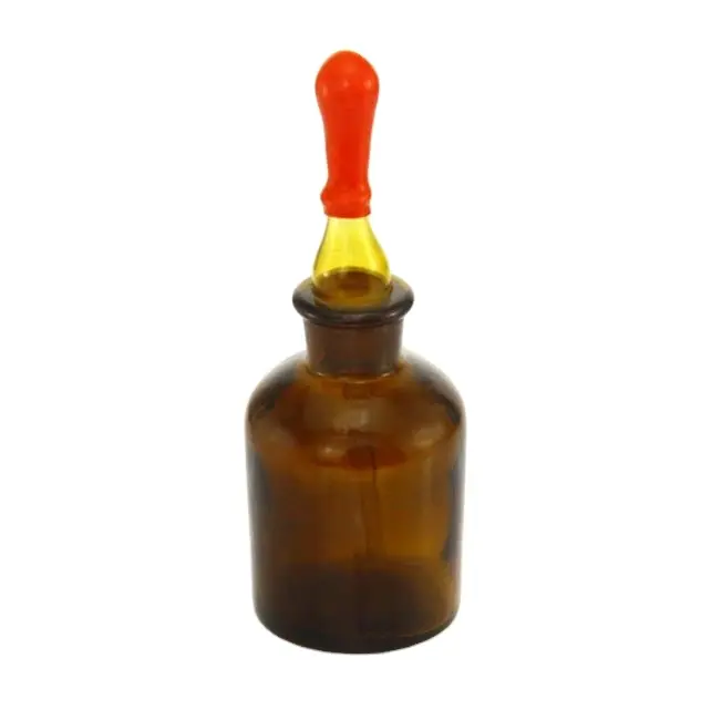 Бутылка для капель янтарного или прозрачного стекла с заземляющей пипеткой и латексной резиновой соской