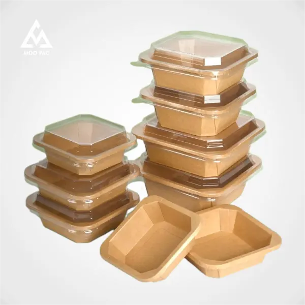 Einweg-Recycling-Grießfeste Kraftpapierschüssel in Lebensmittelqualität mit PET-Deckeln für Party-Salatenschüssel zum Mitnehmen