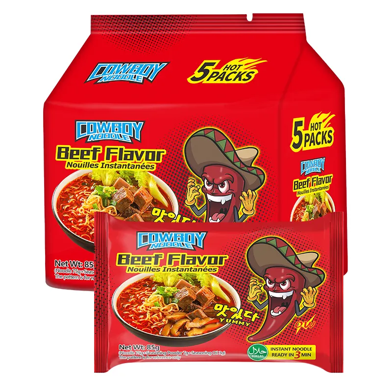 Halal Chinese Manufacturer OEM Beef Flavor Ramen Instant Bags Noodles