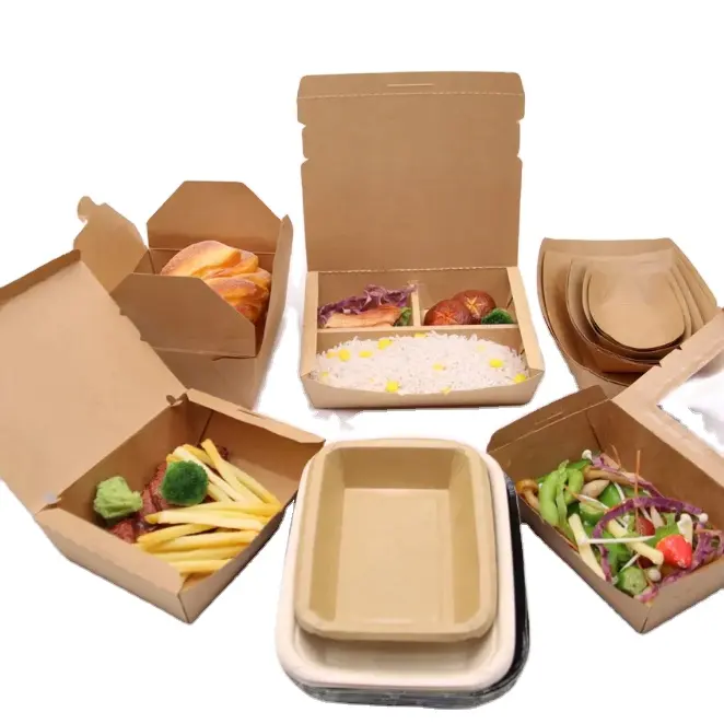 डिस्पोजेबल कस्टम मुद्रित क्राफ्ट खाद्य के लिए दोपहर के भोजन के खाद्य कागज बॉक्स