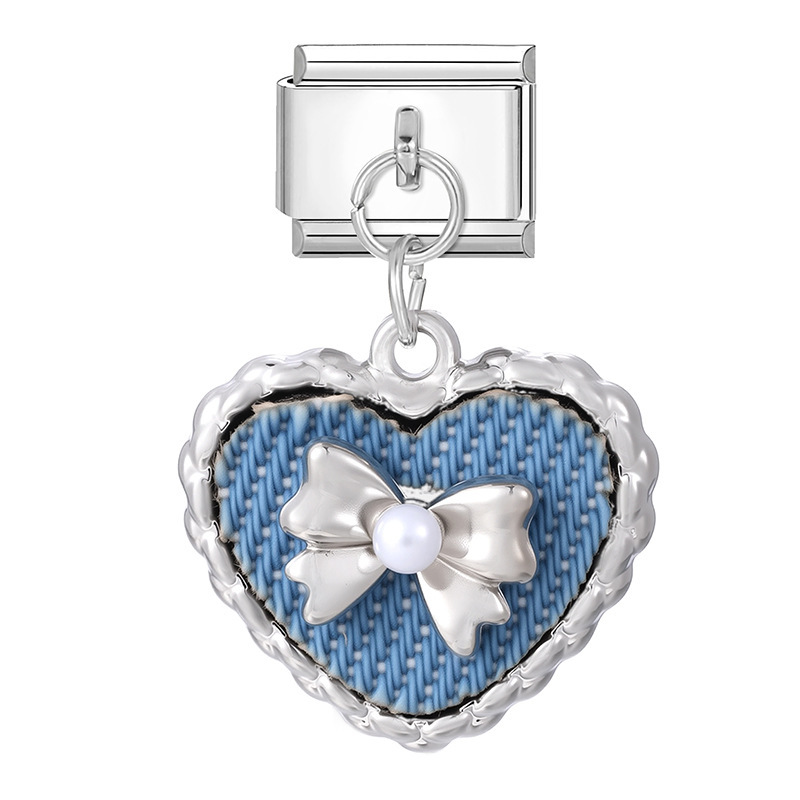 Pendentif base acier-coeur denim