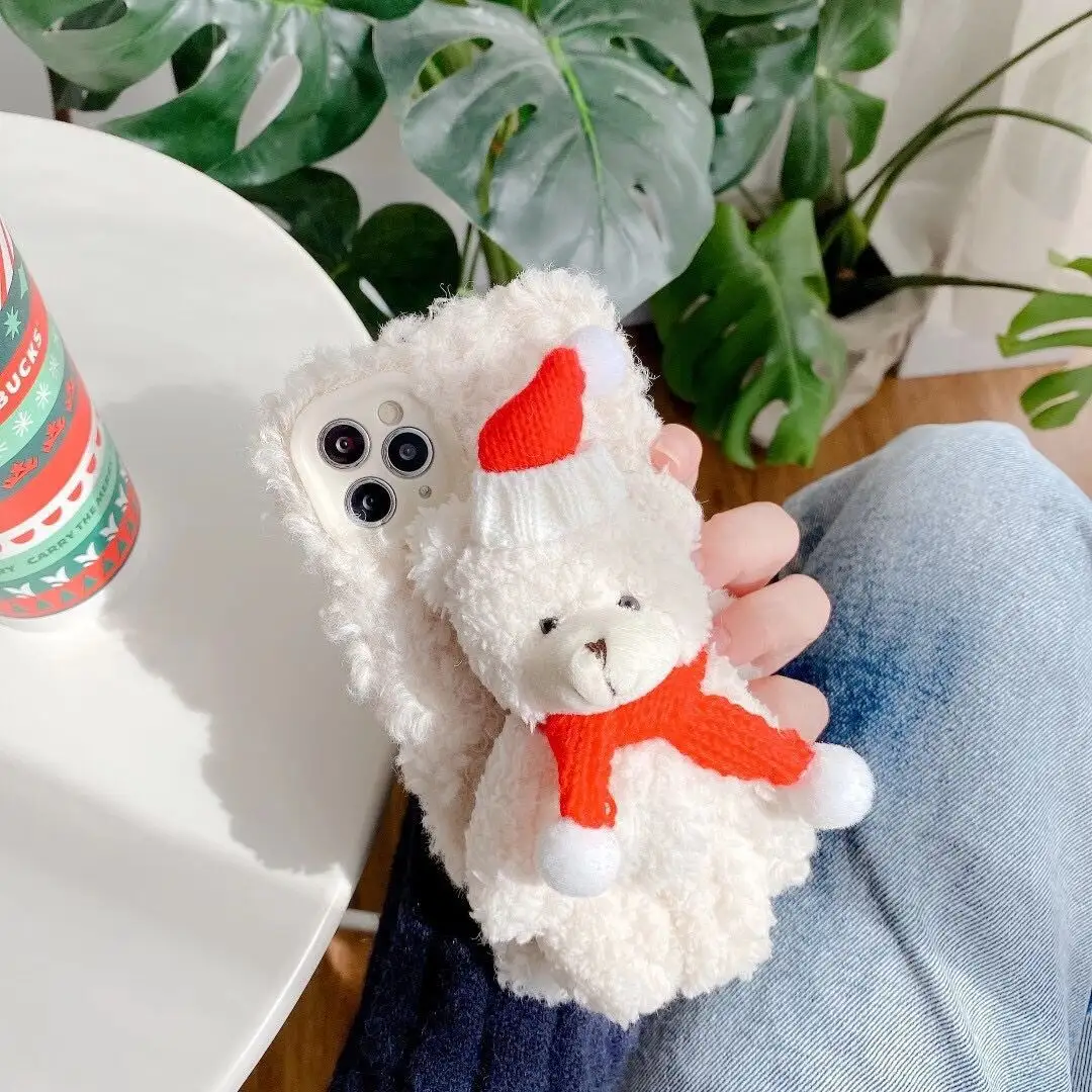 2021 HOT Winter Warm Christmas Day Design December Case for iPhone 13 Pro Max 12 11 X 8 8P 7 7P Cute Plush Toy Case