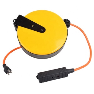 30 Ft geri çekilebilir uzatma kordon makarası, 16/3 güç kablosu ile elektrik prizleri Pigtail garaj için Metal plaka, ETL - Product Image 2