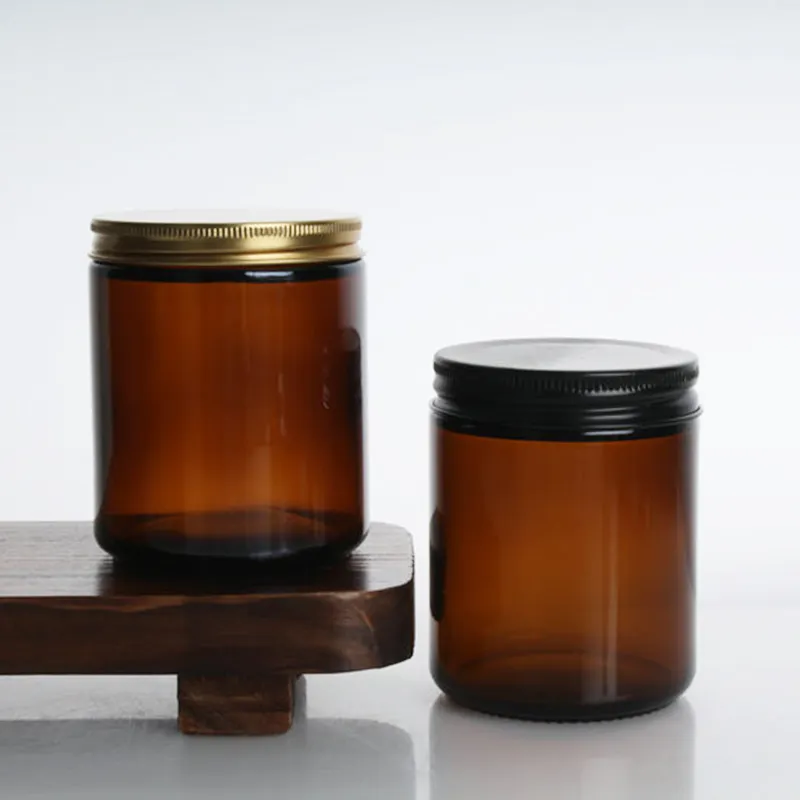 Hoge Kwaliteit 250Ml Amber Glazen Kaarspotjes Met Deksels In Bulk Unieke Pot Met Deksel 30 Stuks Per Doos