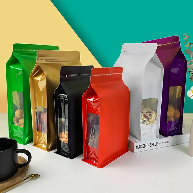 Sacchetto di imballaggio per alimenti a fondo piatto personalizzato pacchetto di fogli di alluminio per sacchetti di imballaggio in plastica flessibile per sacchetti di caffè con cerniera