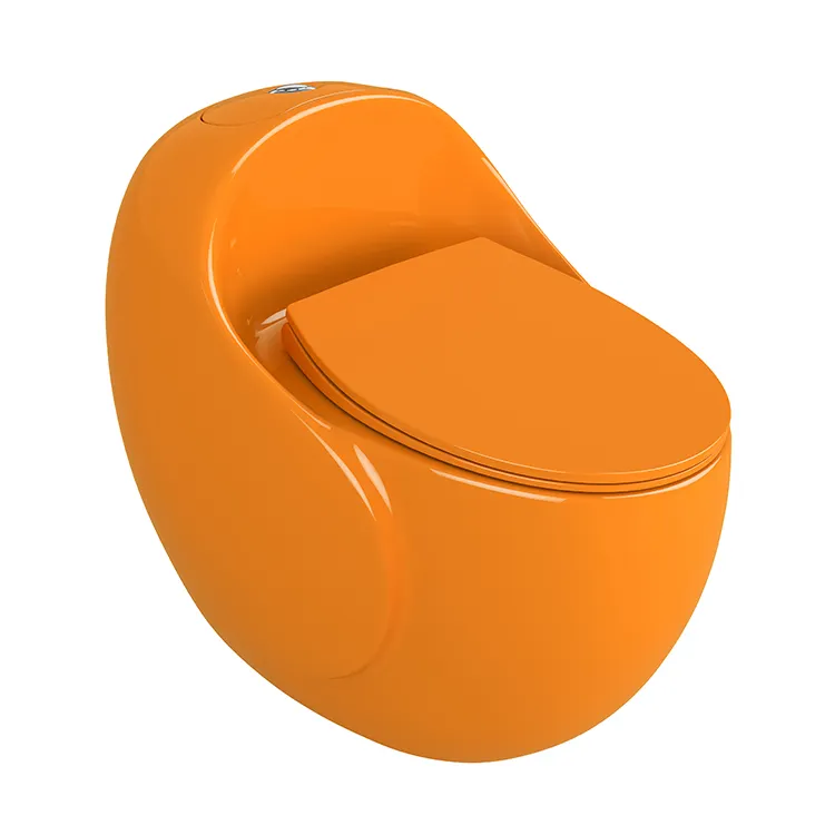 Nouveau design Wc forme d'oeuf couleur orange toilette commode salle de bain monté au sol en céramique une pièce ronde cuvette de toilette